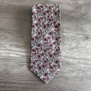 VTG Brandini Le Collezioni Men Silk Necktie Burgundy Grey Geometric Abstract 90s
